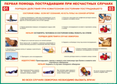 Таблица "Порядок действий при коматозном состоянии пострадавшего" (100х140 сантиметров, винил) - fgospostavki.ru - Домодедово
