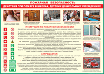 Таблица "Действия при пожаре в школах, детских дошкольных учреждениях" (100х140 сантиметров, винил) - fgospostavki.ru - Домодедово