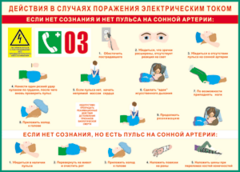 Таблица "Действия в случае поражения электрическим током" (100х140 сантиметров, винил) - fgospostavki.ru - Домодедово