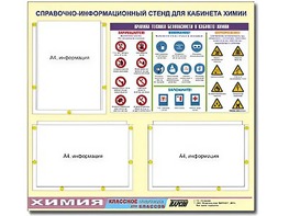 Стенд информационный "Правила техники безопасности в кабинете химии" (75х70, 3 кармана) - fgospostavki.ru - Домодедово