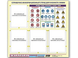 Стенд информационный "Правила техники безопасности в кабинете химии" (80х75, 4 кармана) - fgospostavki.ru - Домодедово